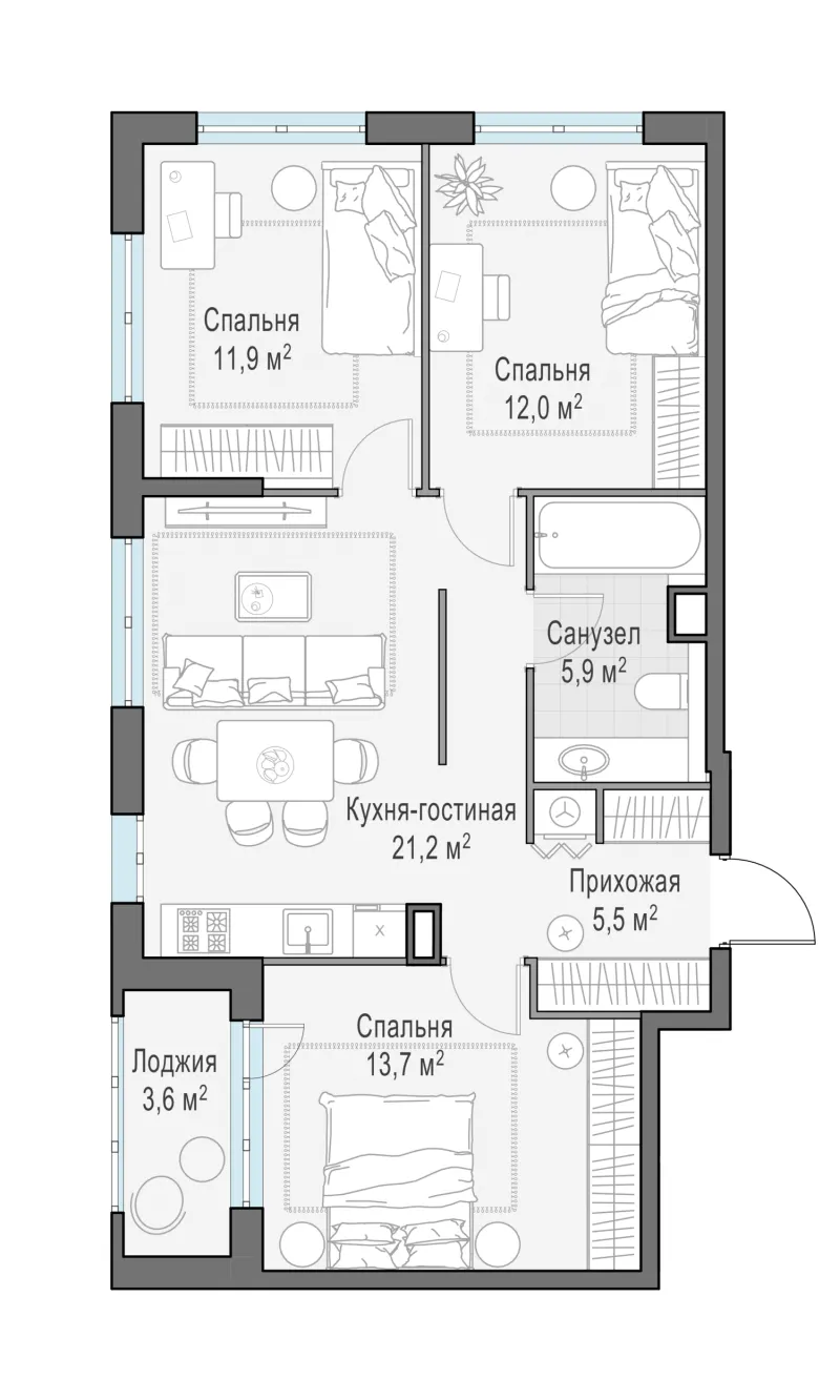 3-комн. 72.1 м²
