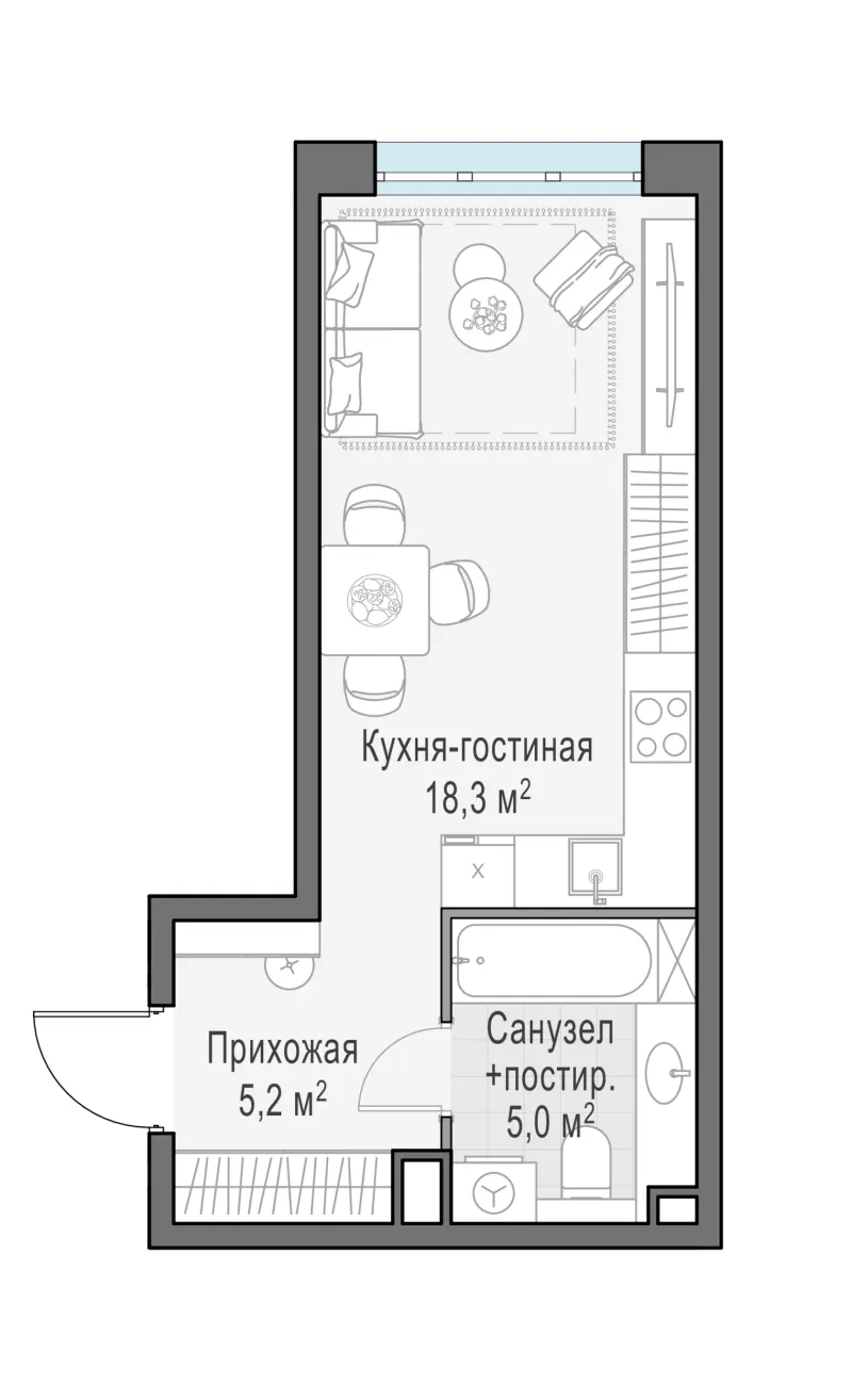 Студия 28.5 м²