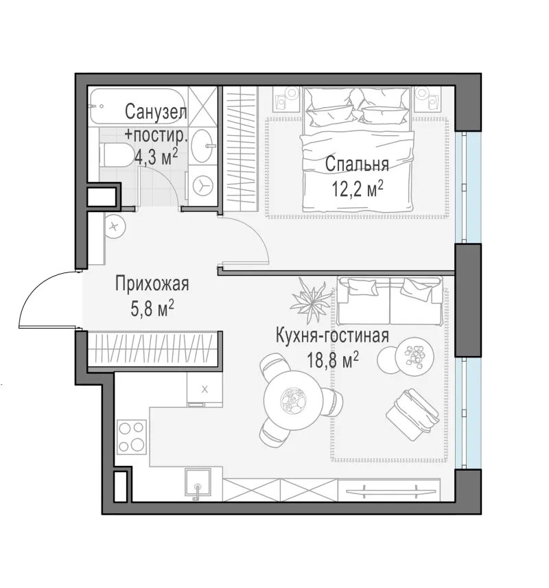 1-комн. 41.2 м²