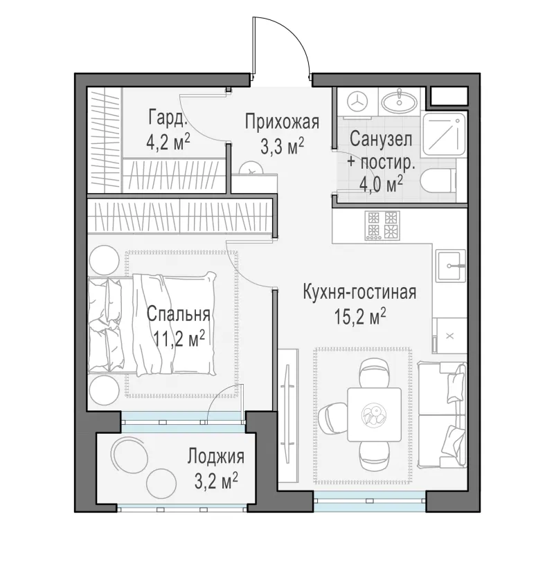 1-комн. 39.6 м²