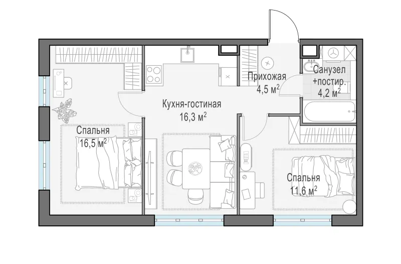 2-комн. 53.1 м²
