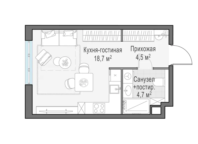 Студия 27.9 м²
