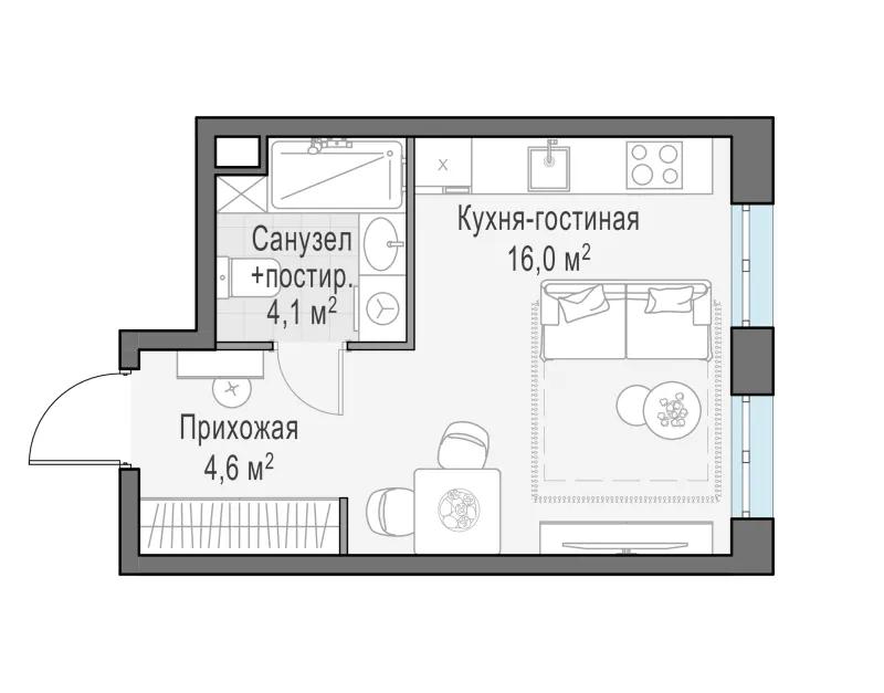 Студия 24.8 м²