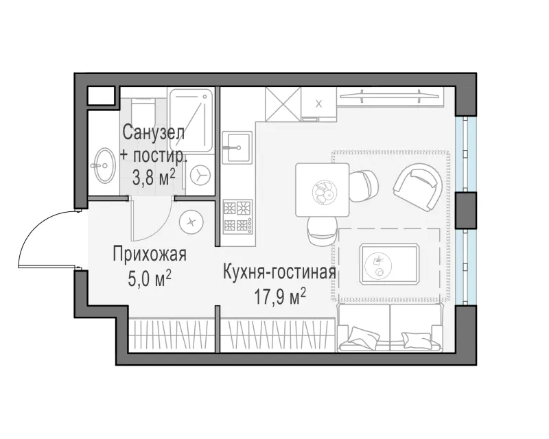 Студия 26.8 м²