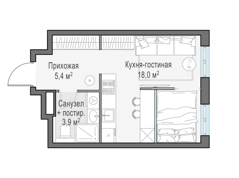 Студия 27.7 м²
