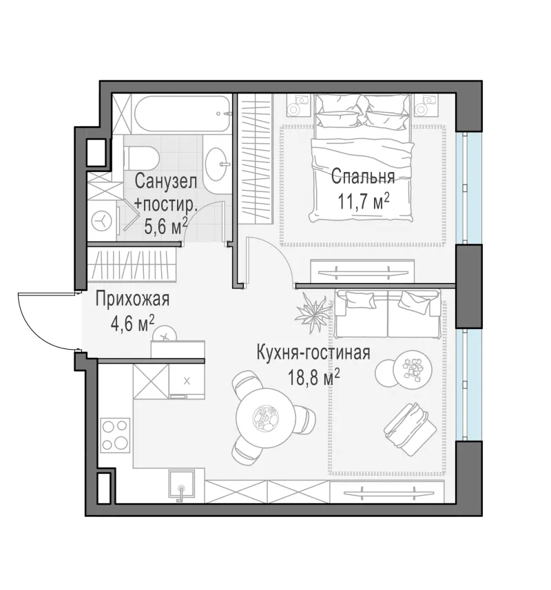 1-комн. 40.8 м²