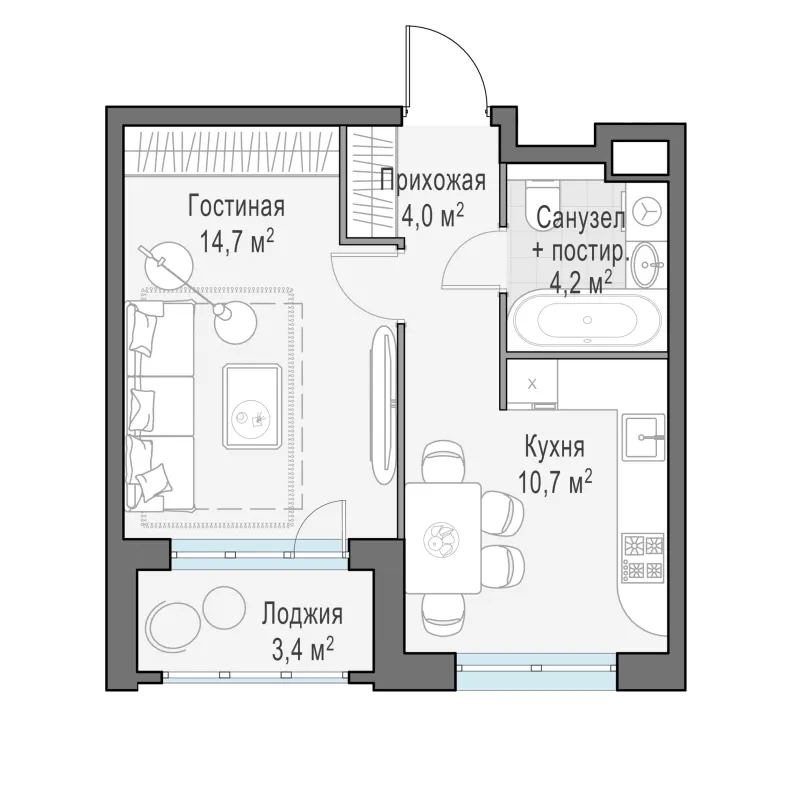 1-комн. 35.1 м²