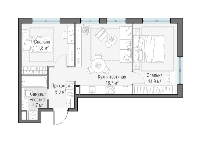 2-комн. 55.1 м²