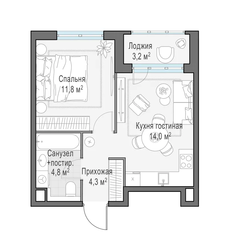 1-комн. 36.4 м²