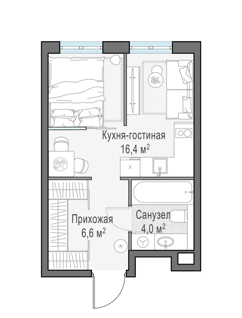 Студия 27.3 м²