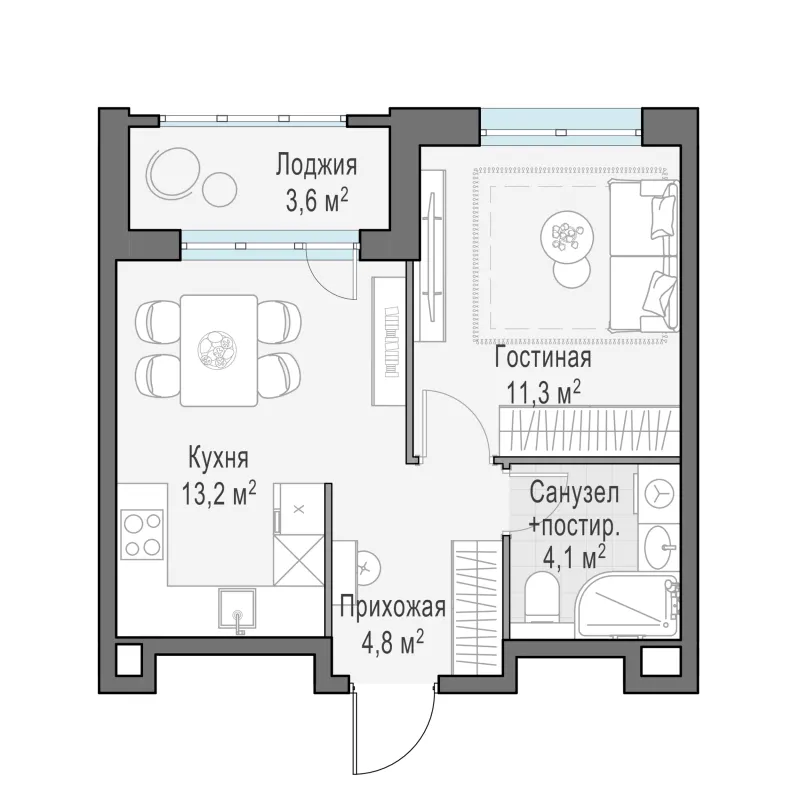1-комн. 35.1 м²