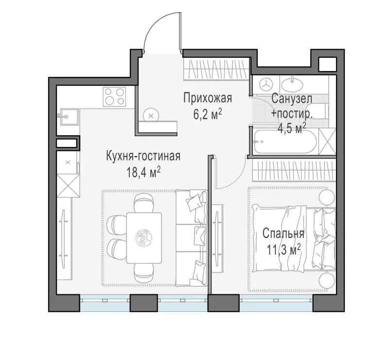 1-комн. 40.2 м²