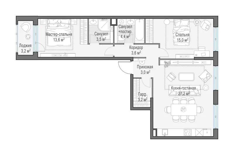 3-комн. 74.7 м²