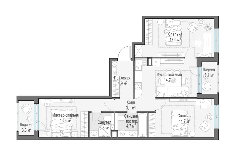 3-комн. 79.3 м²