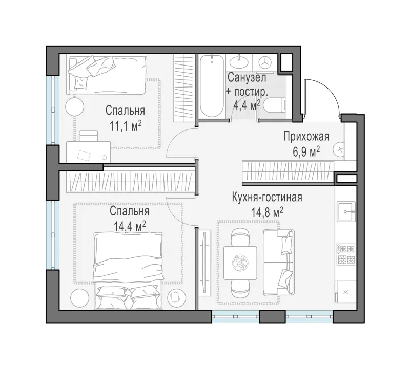 2-комн. 51.9 м²