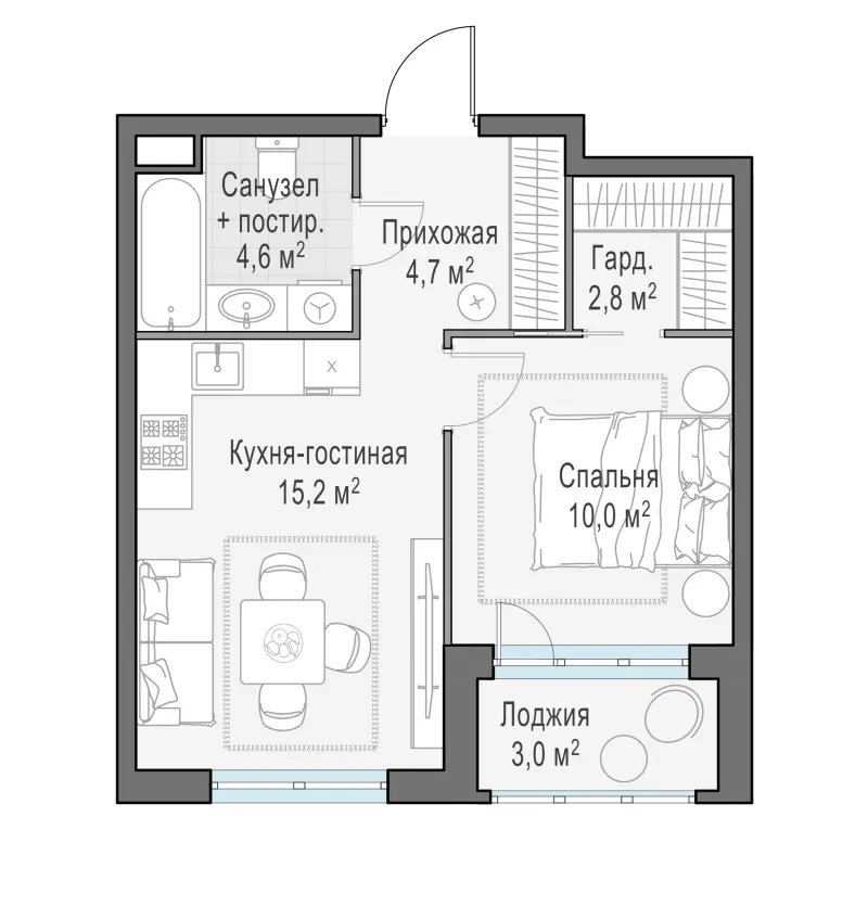 1-комн. 38.9 м²