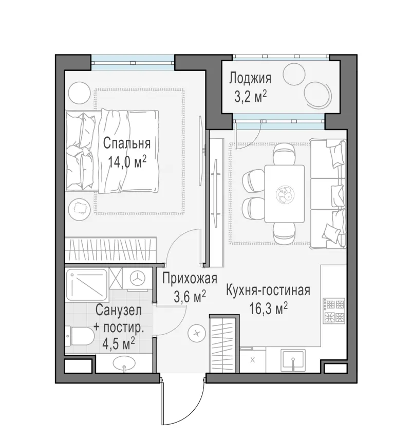 1-комн. 39.8 м²