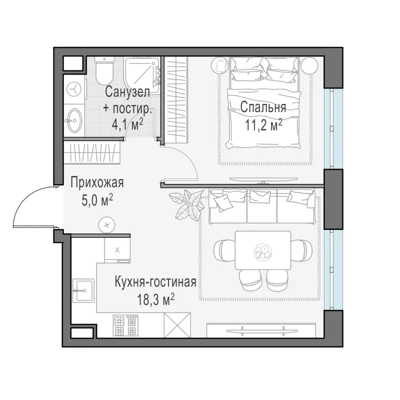 1-комн. 38.6 м²