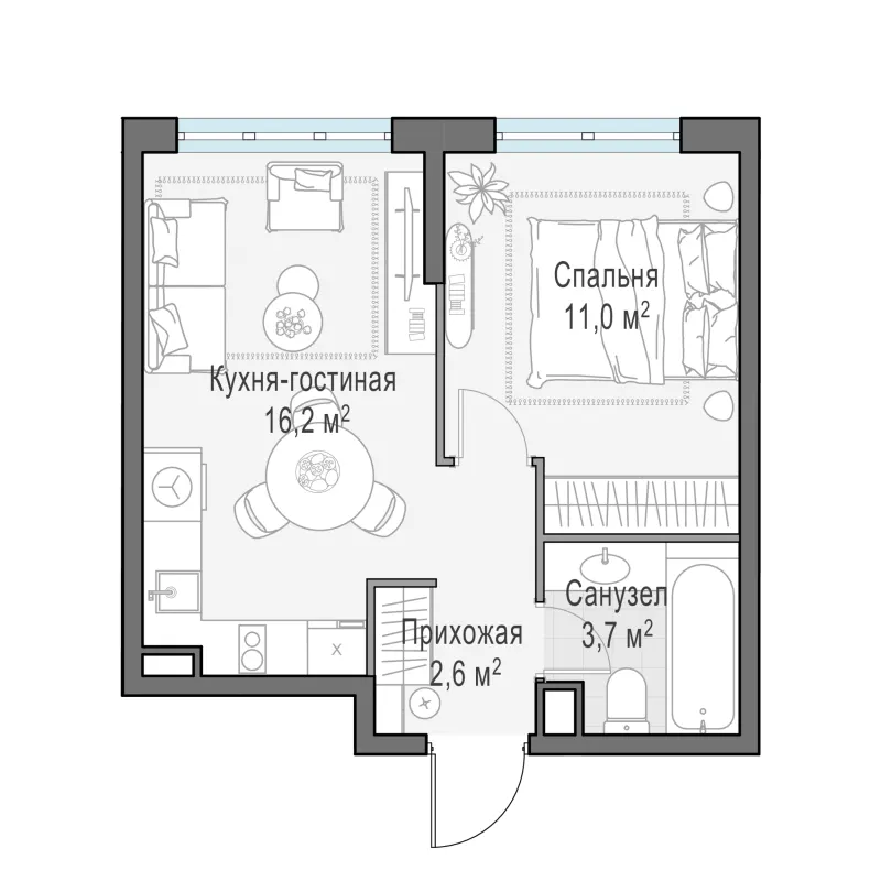 1-комн. 33.5 м²