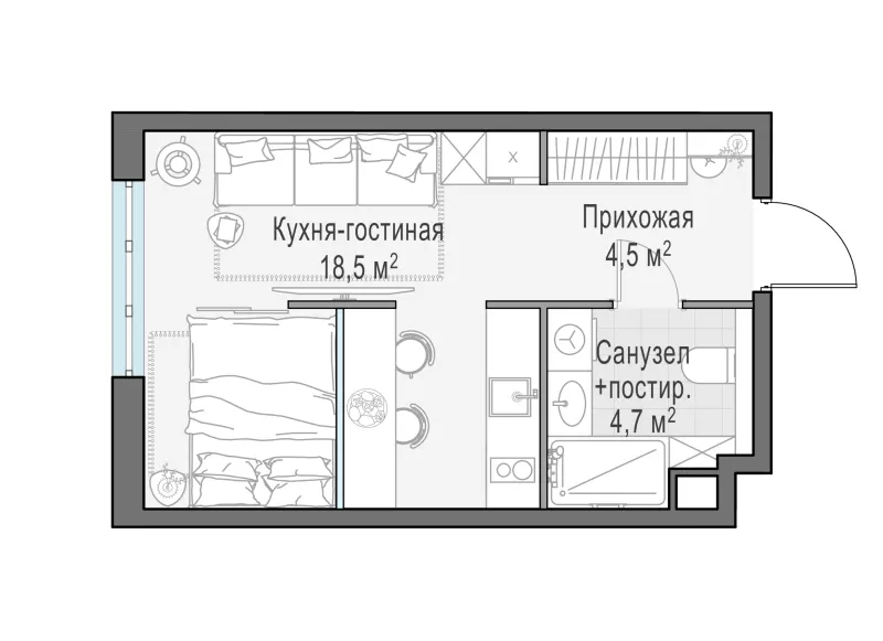 Студия 27.9 м²