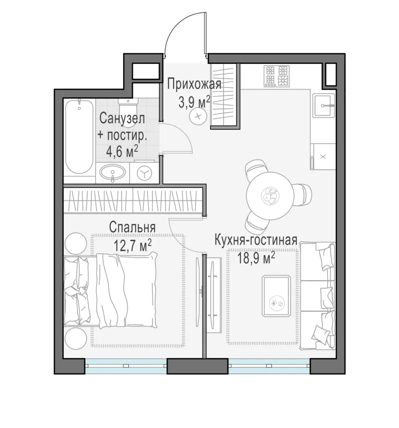 1-комн. 40.2 м²