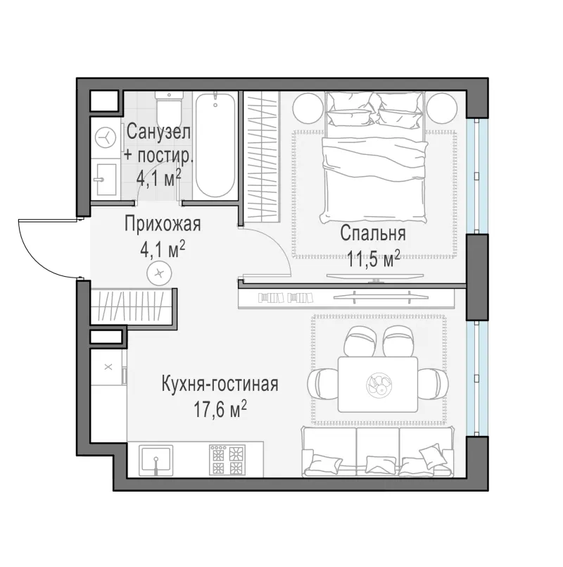 1-комн. 37.2 м²