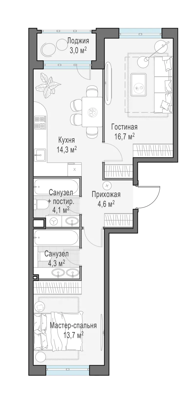 2-комн. 59.2 м²