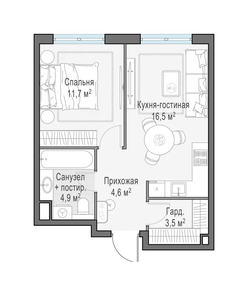 1-комн. 41.2 м²