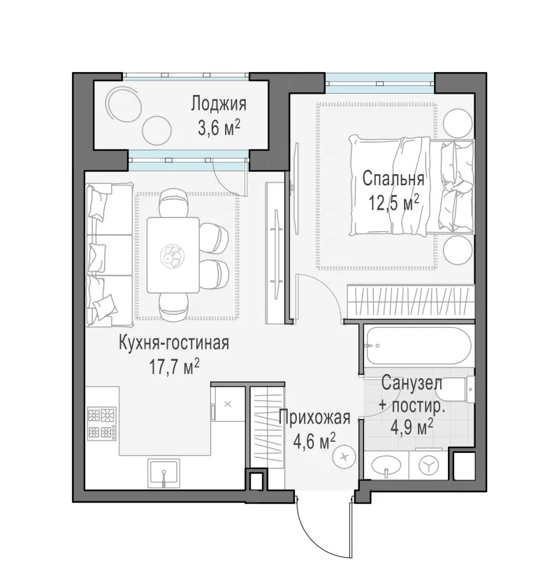1-комн. 41.6 м²