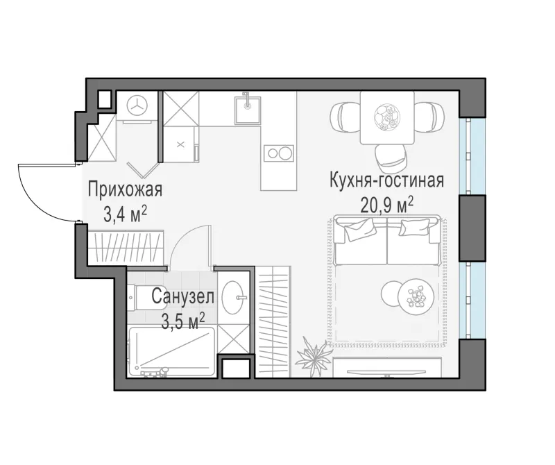 Студия 27.6 м²
