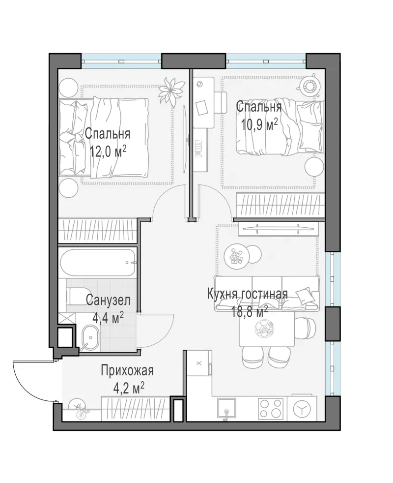 Студия 50.4 м²