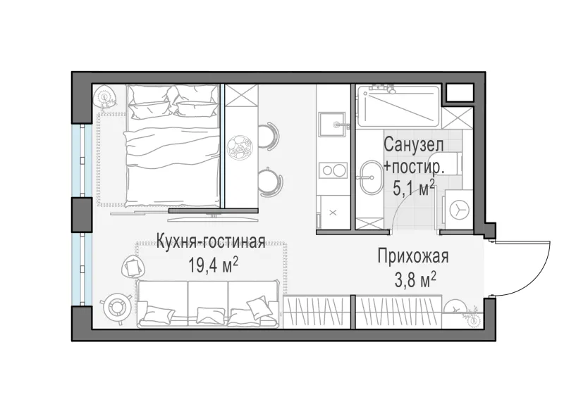 Студия 28.3 м²