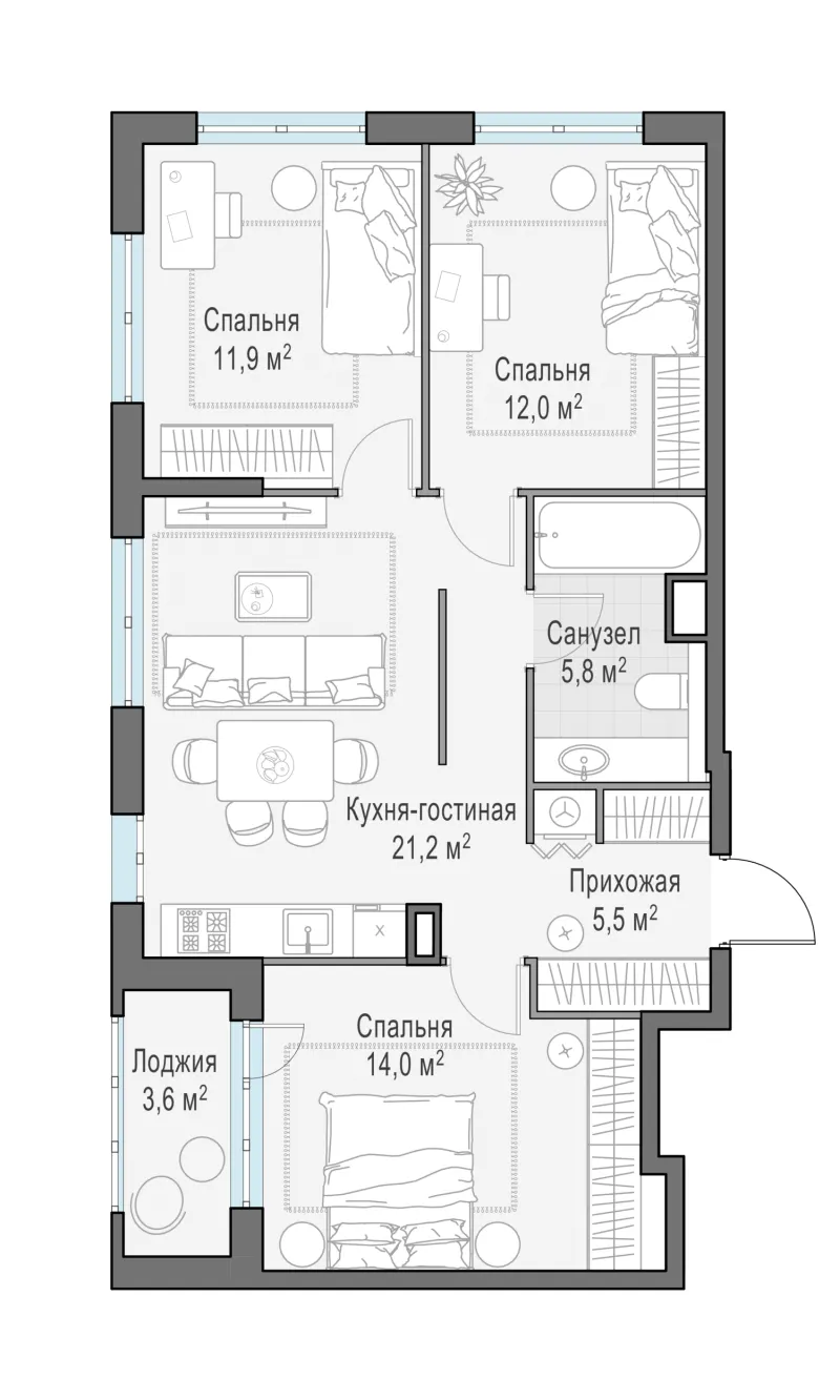 3-комн. 72.3 м²