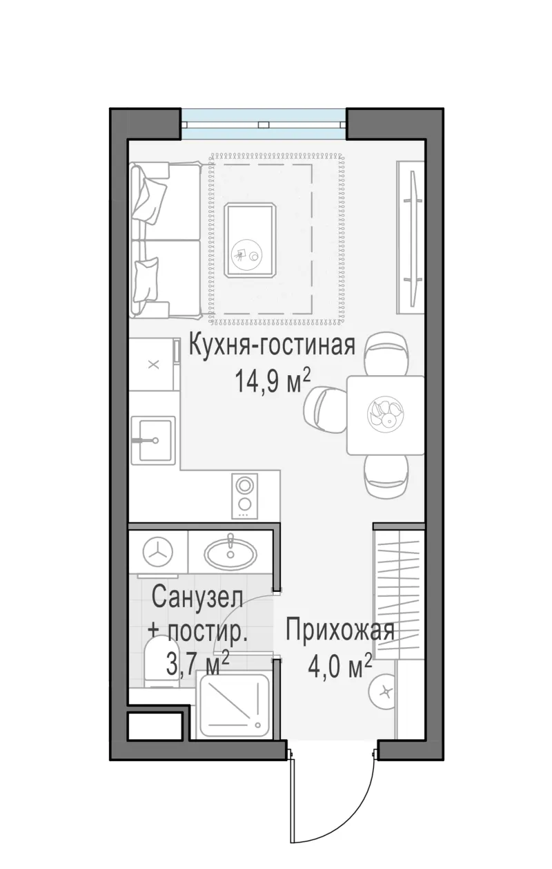 Студия 22.7 м²