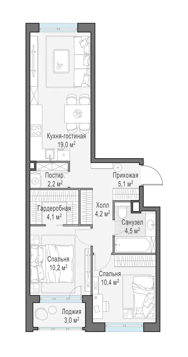 2-комн. 61.5 м²