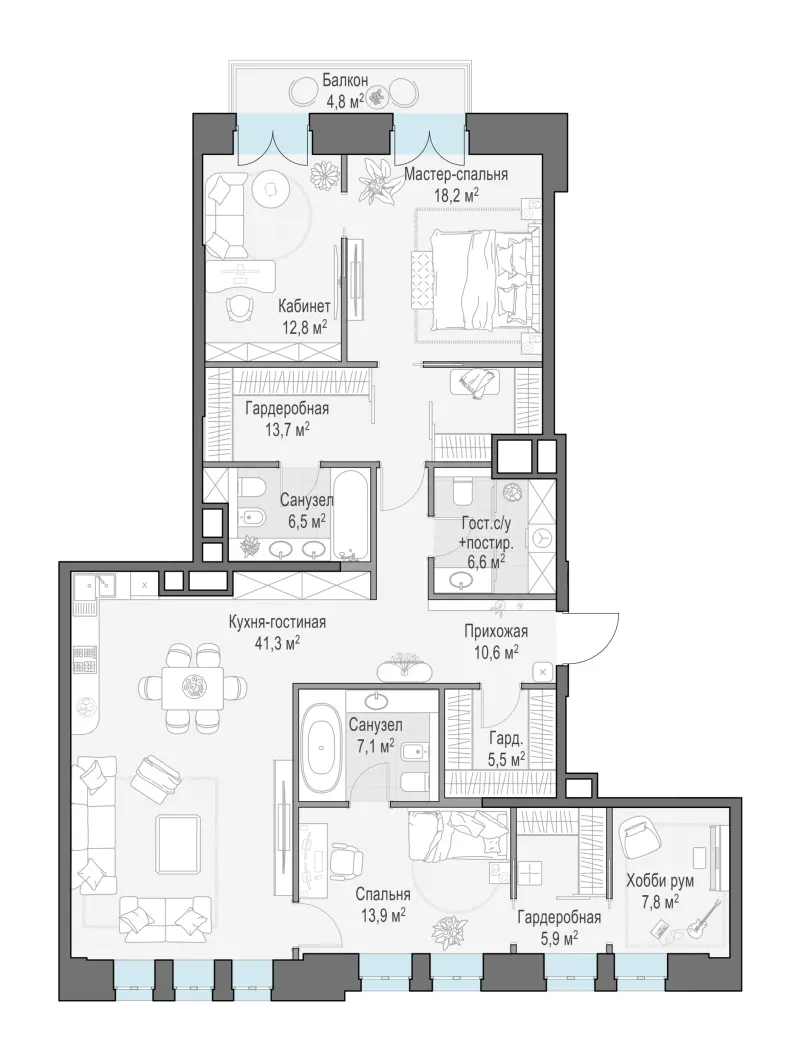 3-комн. 151.7 м²