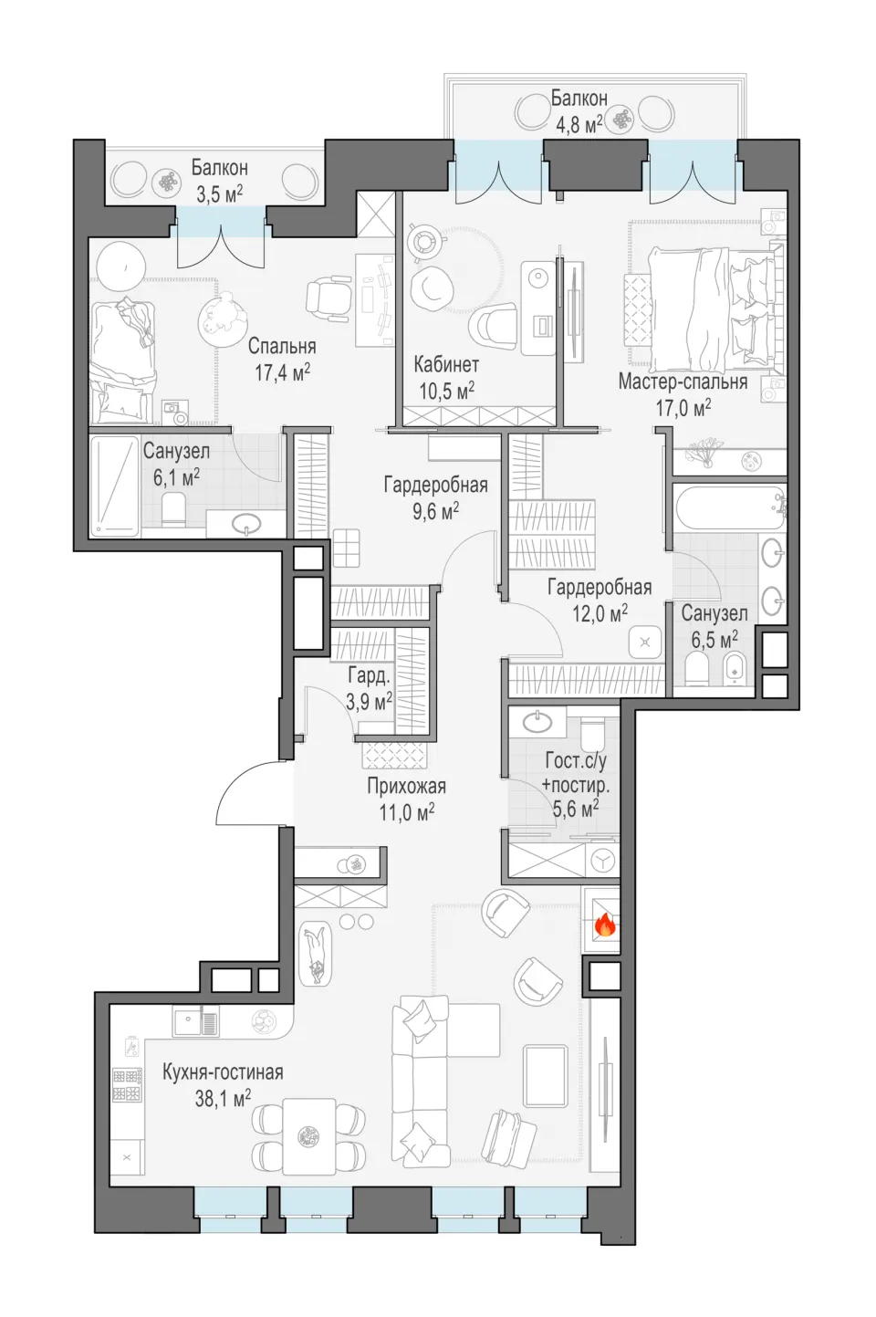 3-комн. 141,2 м²