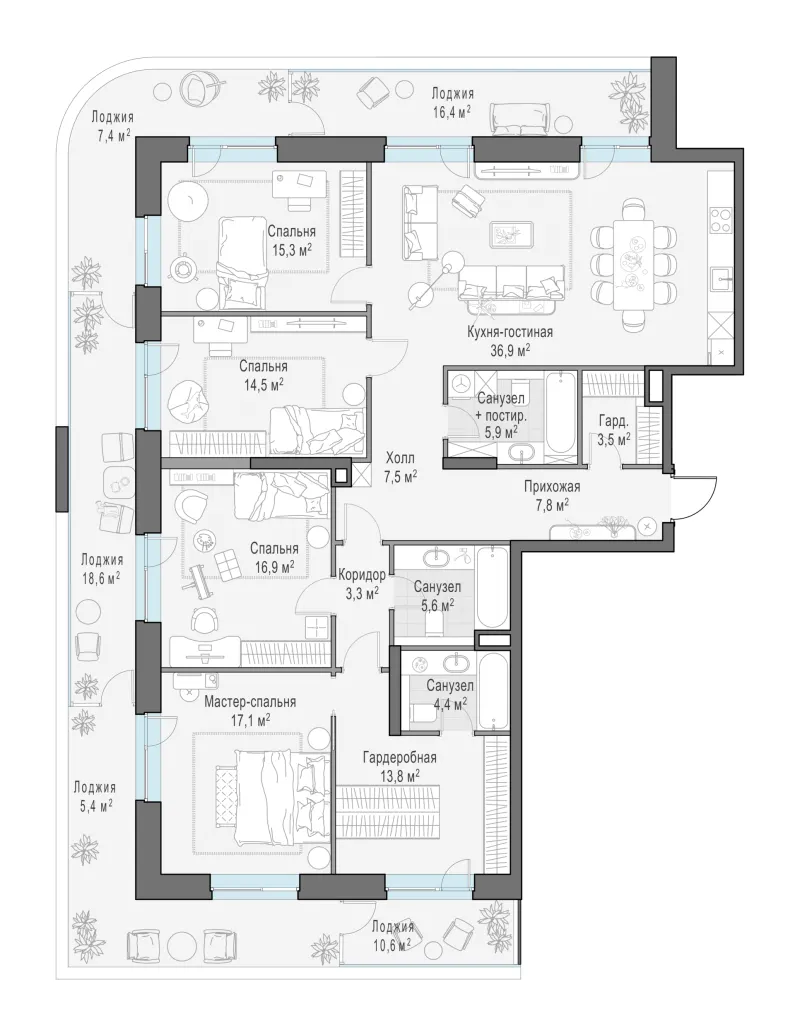 5-комн. 183 м²