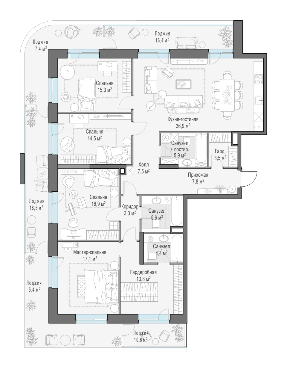 5-комн. 183 м²