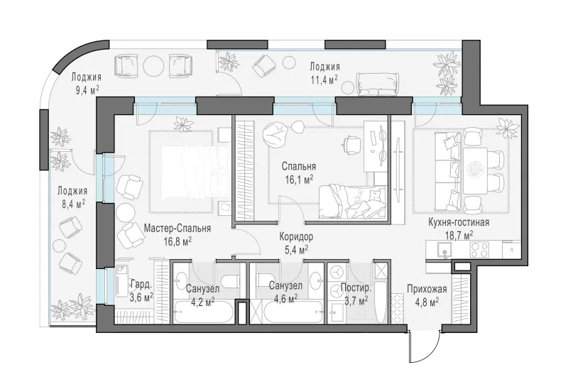 3-комн. 92.9 м²