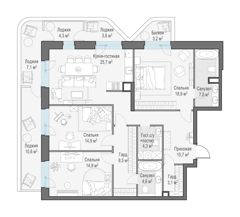 3-комн. 126.5 м²