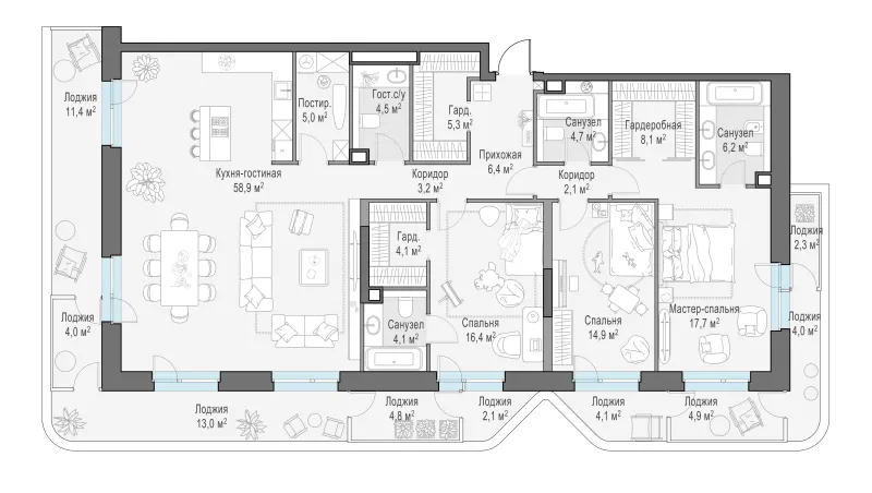 4-комн. 188.1 м²