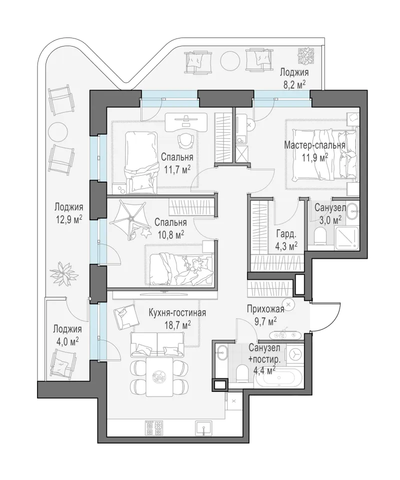 3-комн. 87.6 м²