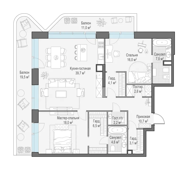 3-комн. 126.4 м²