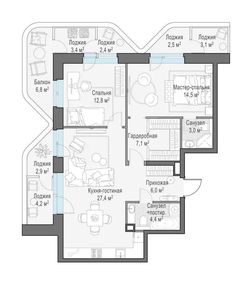 3-комн. 86.3 м²