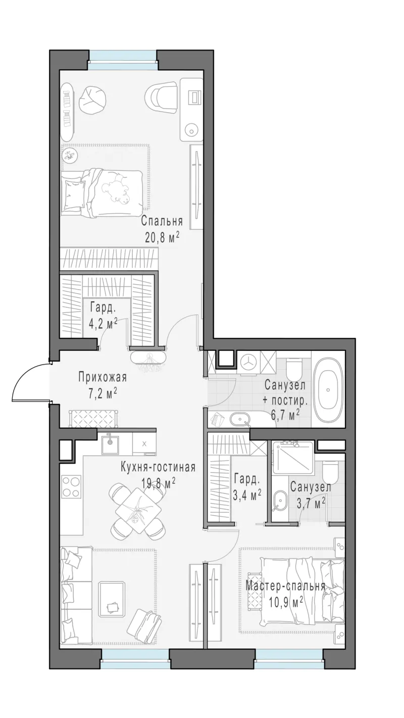 2-комн. 76.8 м²