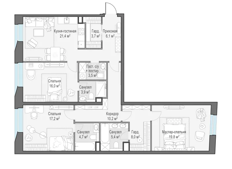 3-комн. 120.8 м²