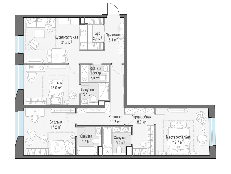 3-комн. 119.8 м²