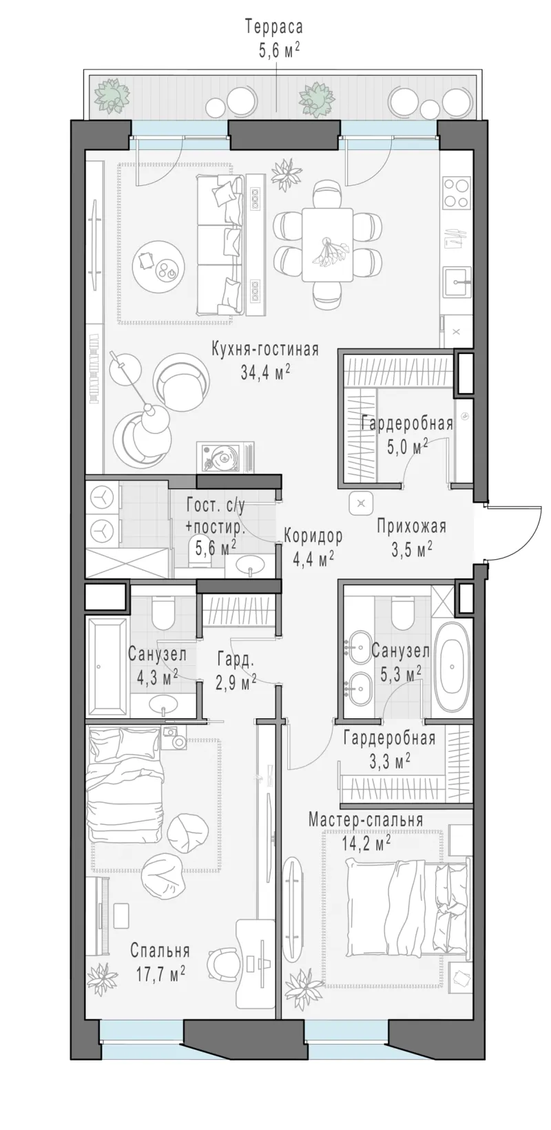 2-комн. 102.9 м²