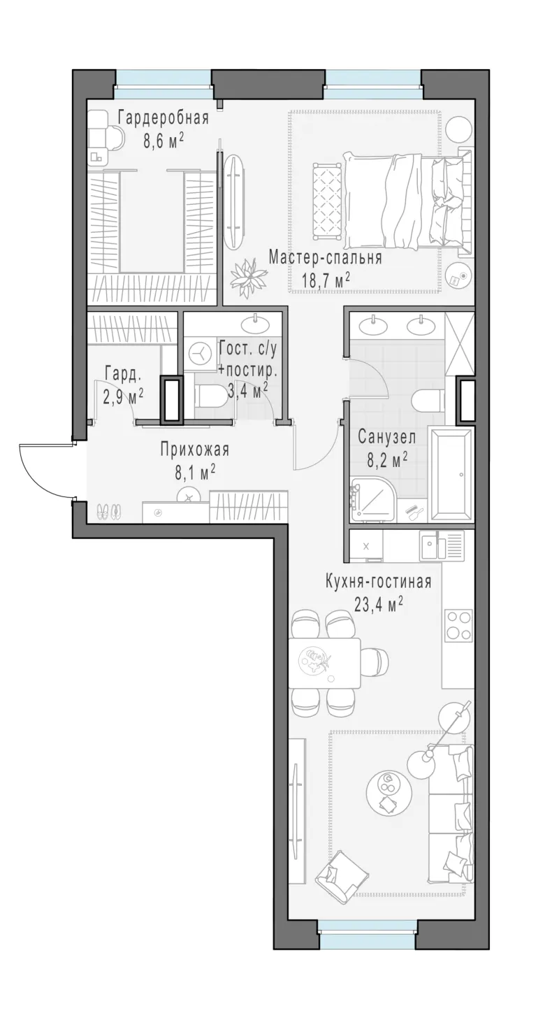 2-комн. 73.7 м²